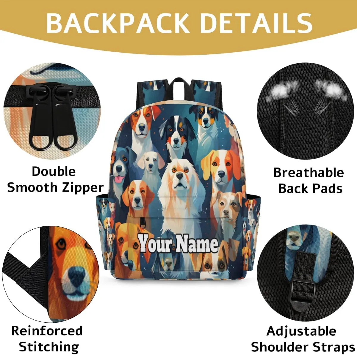 Personalized Dog Print Preschool Toddler Backpack for Boys Girls Custom Kids Name Small Bookbags Kindergarten Elementary Backpack, Pet Dogs