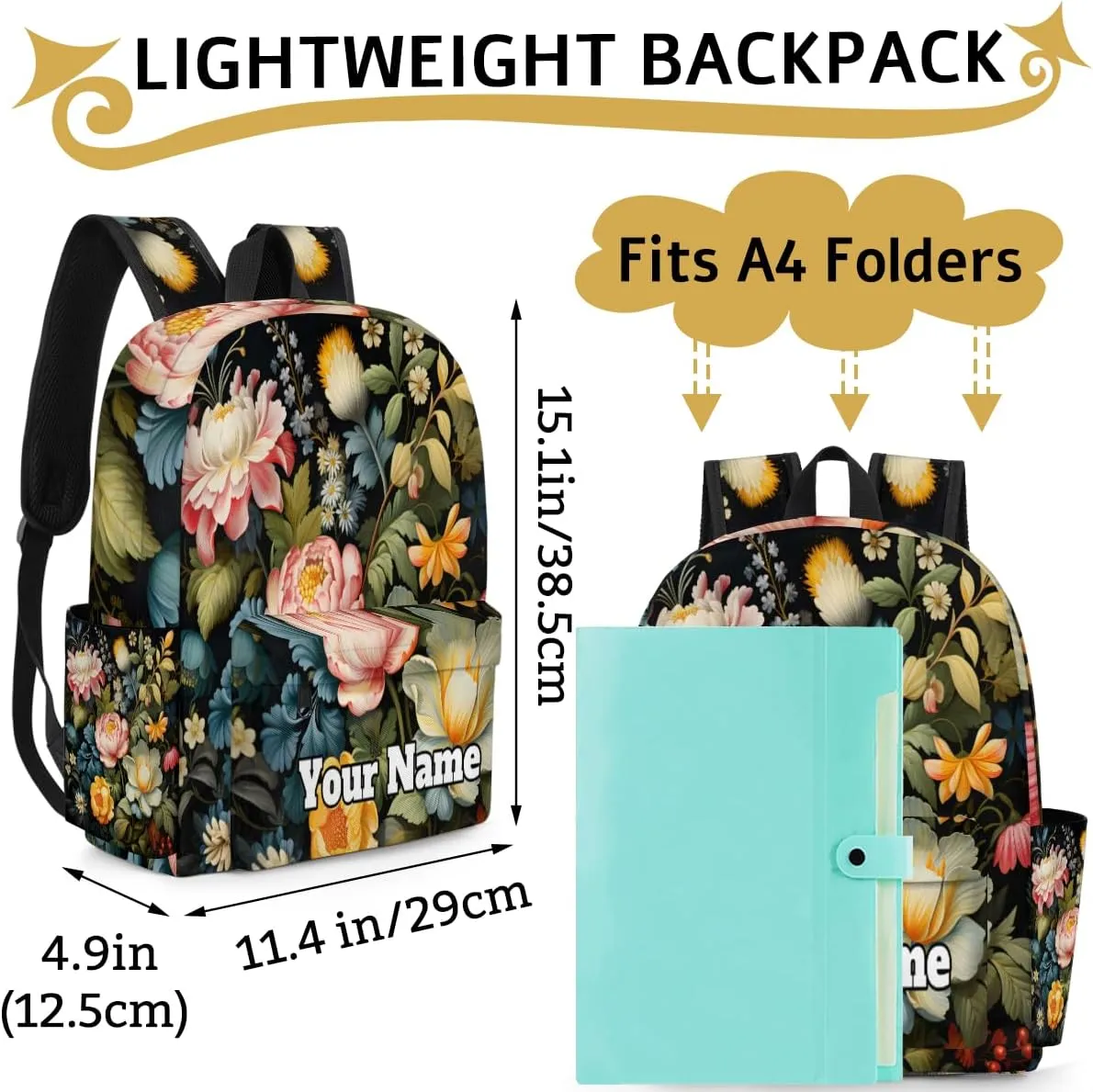 Personalized Flowers Spring Preschool Toddler Backpack for Boys Girls Custom Kids Name Small Bookbags Kindergarten Elementary Backpack, Floral