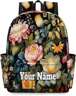 Personalized Flowers Spring Preschool Toddler Backpack for Boys Girls Custom Kids Name Small Bookbags Kindergarten Elementary Backpack, Floral