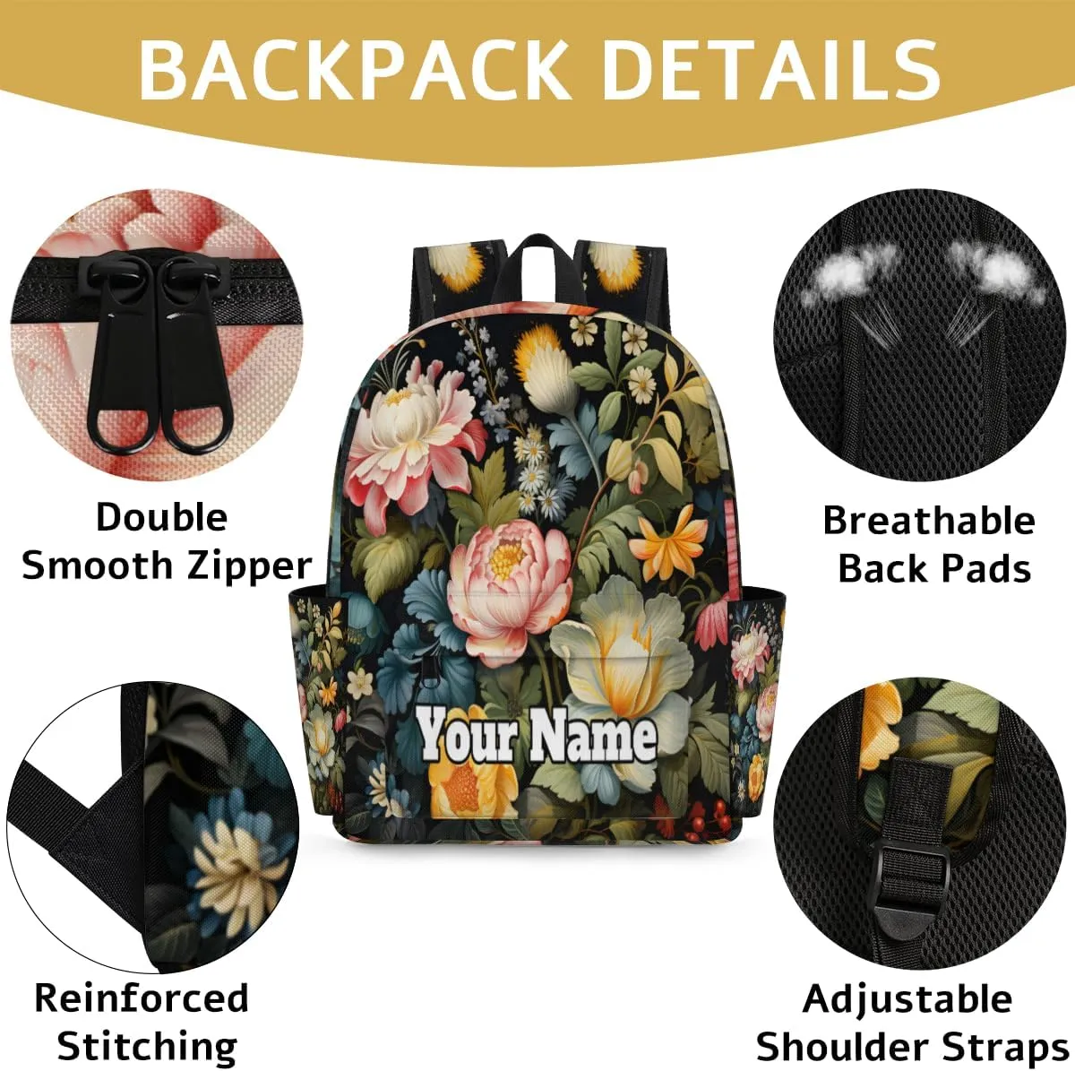 Personalized Flowers Spring Preschool Toddler Backpack for Boys Girls Custom Kids Name Small Bookbags Kindergarten Elementary Backpack, Floral