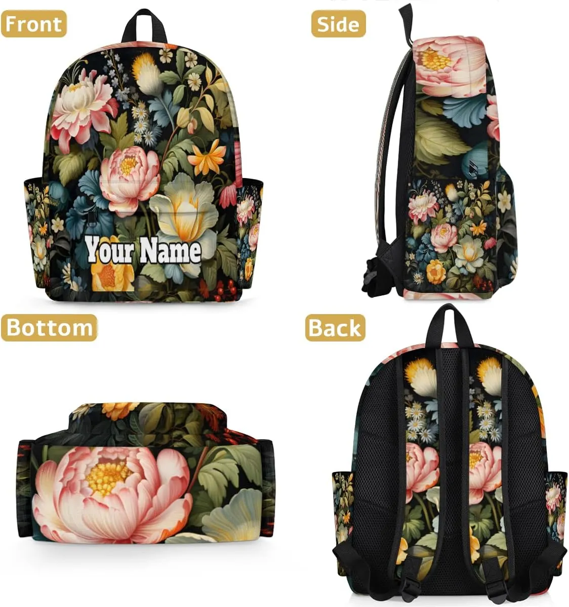 Personalized Flowers Spring Preschool Toddler Backpack for Boys Girls Custom Kids Name Small Bookbags Kindergarten Elementary Backpack, Floral