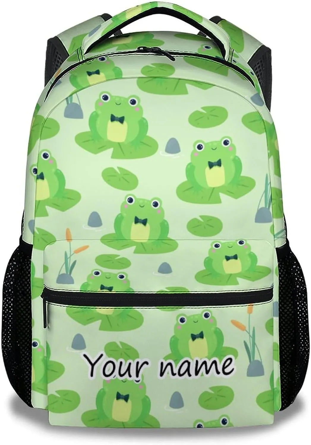 Personalized Frog Backpacks for Girls Boys, 16 Inch Cute Backpack for School, Green, Large Capacity, Durable, Lightweight Bookbag for Kids Travel