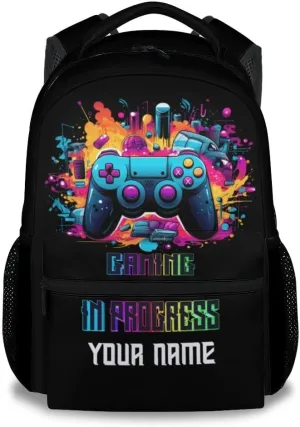 Personalized Kid Backpack for Boys - 17 Inch Black Durable Gamer Bookbag for School, Travel and Camp - Aesthetic School Backpack with Large Capacity, Lightweight