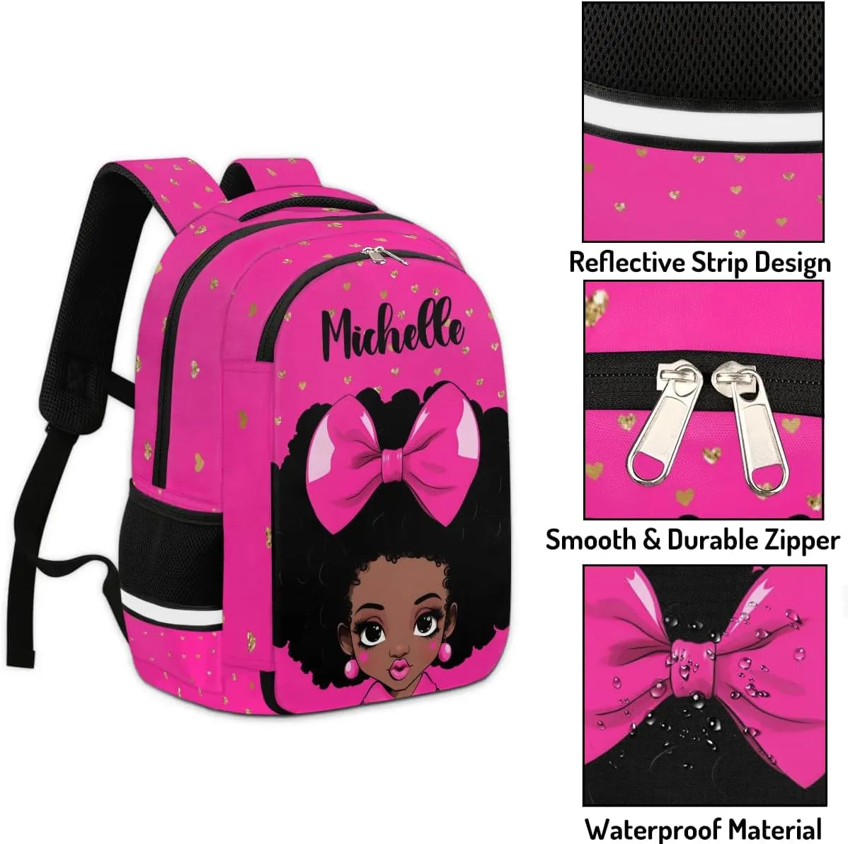 Personalized Kids Backpack Custom Backpack Schoolbag Children Bookbag for Girls Hot Pink Bow Princess