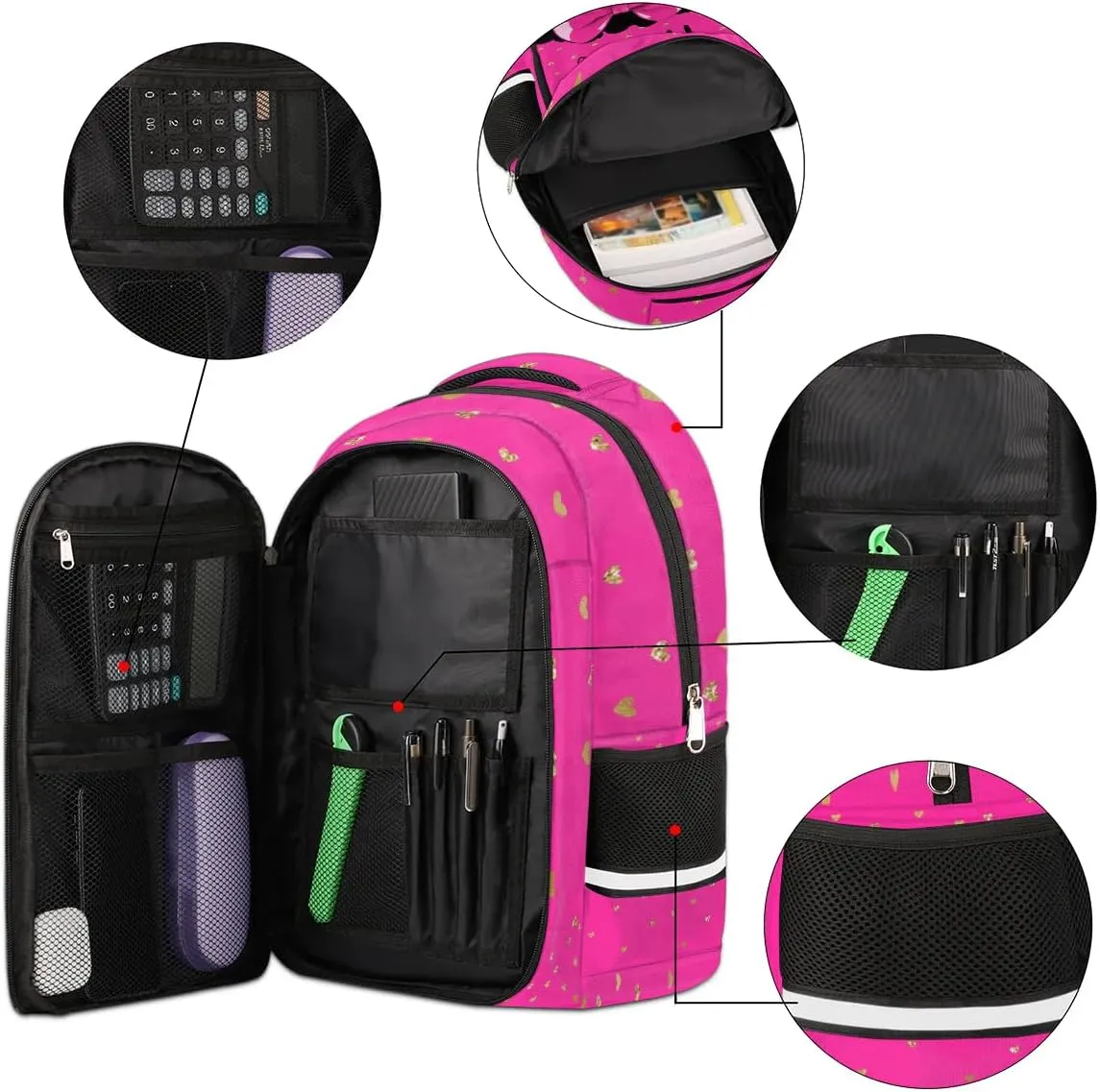 Personalized Kids Backpack Custom Backpack Schoolbag Children Bookbag for Girls Hot Pink Bow Princess