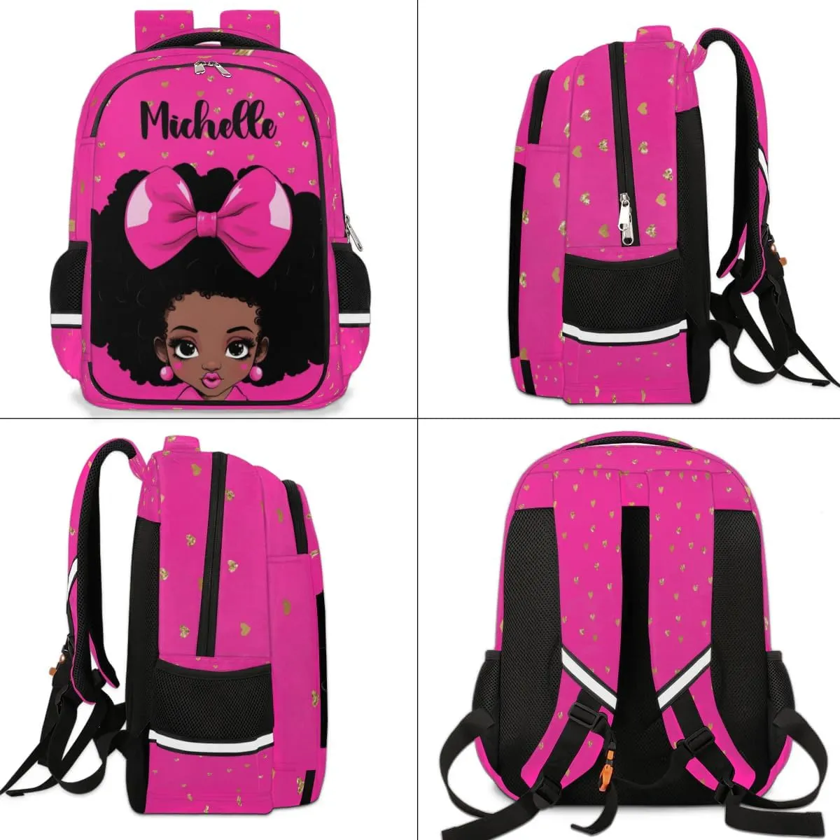 Personalized Kids Backpack Custom Backpack Schoolbag Children Bookbag for Girls Hot Pink Bow Princess