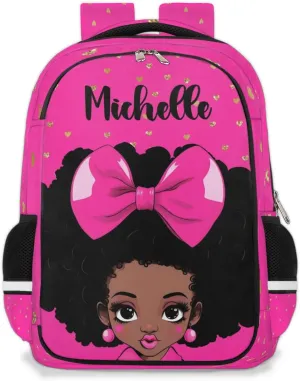 Personalized Kids Backpack Custom Backpack Schoolbag Children Bookbag for Girls Hot Pink Bow Princess