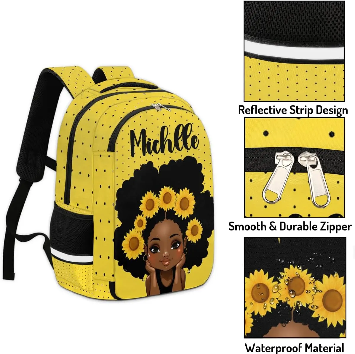 Personalized Kids Backpack Custom Backpack Schoolbag Children Bookbag for Girls Sunflower Dot Princess