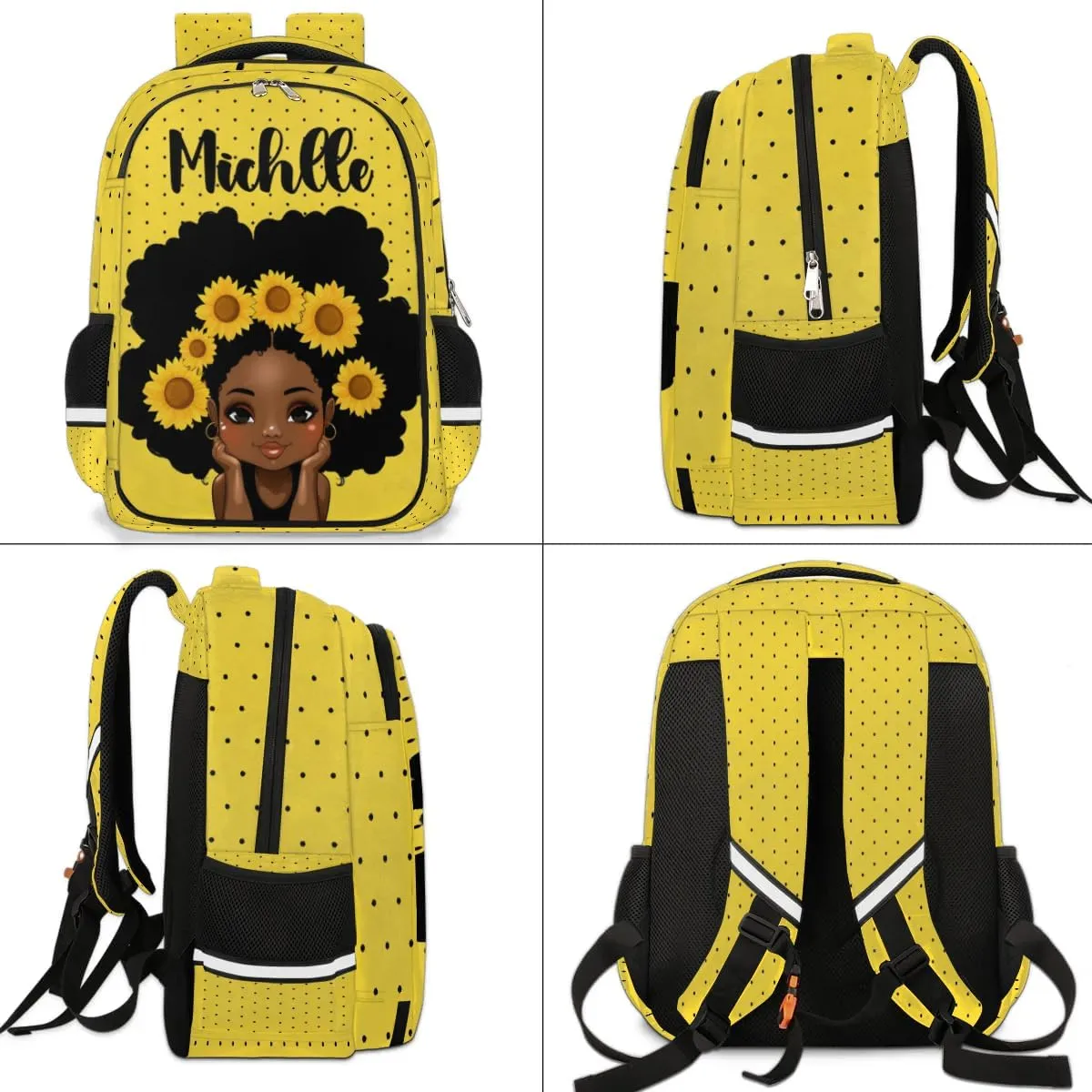 Personalized Kids Backpack Custom Backpack Schoolbag Children Bookbag for Girls Sunflower Dot Princess