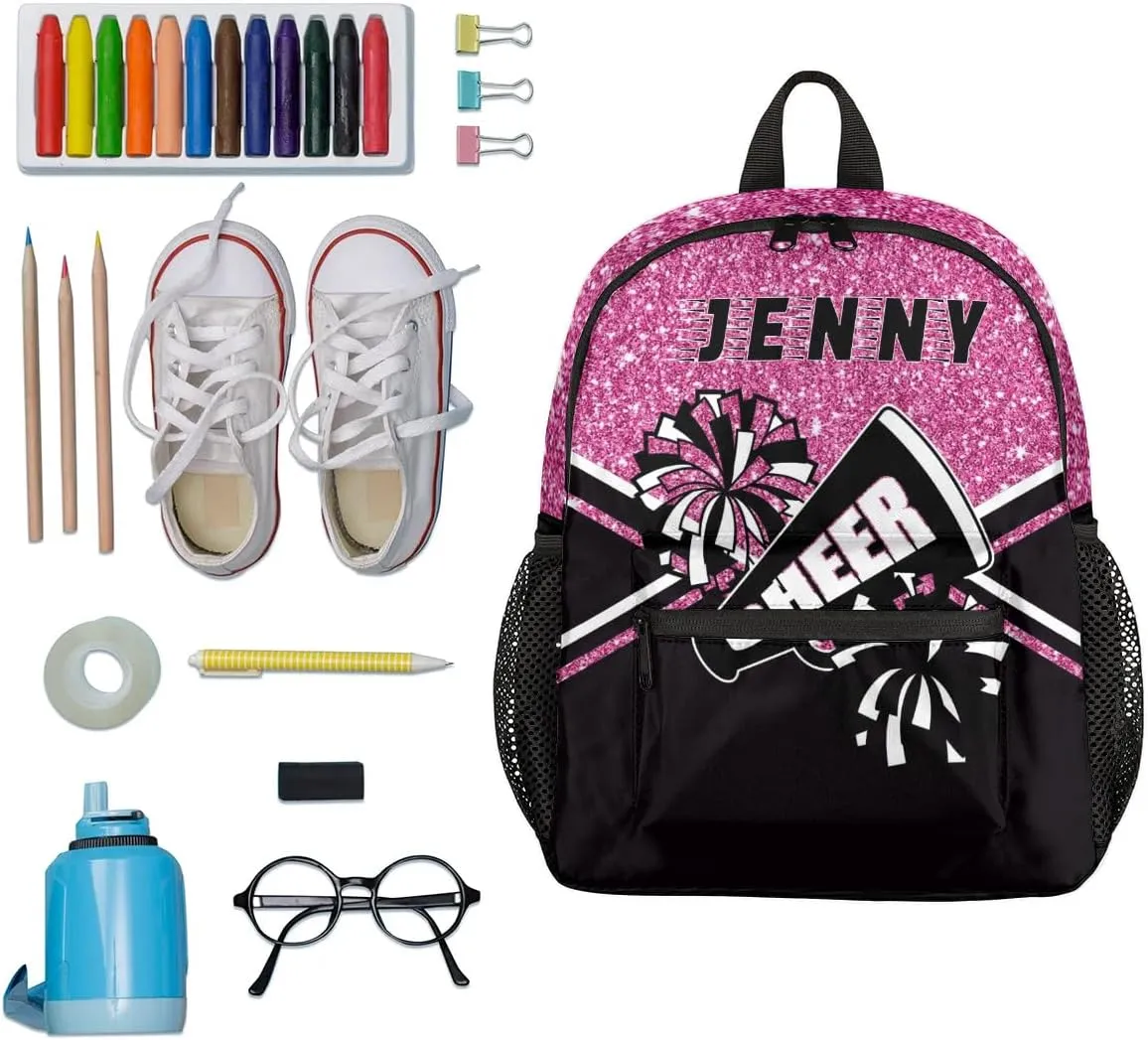 Personalized Kids Cheer Backpack for Girls Boy Cheerleader Backpack Nursery Bookbag Travel Children Lightweight Custom School Bag Rose Red Glitter