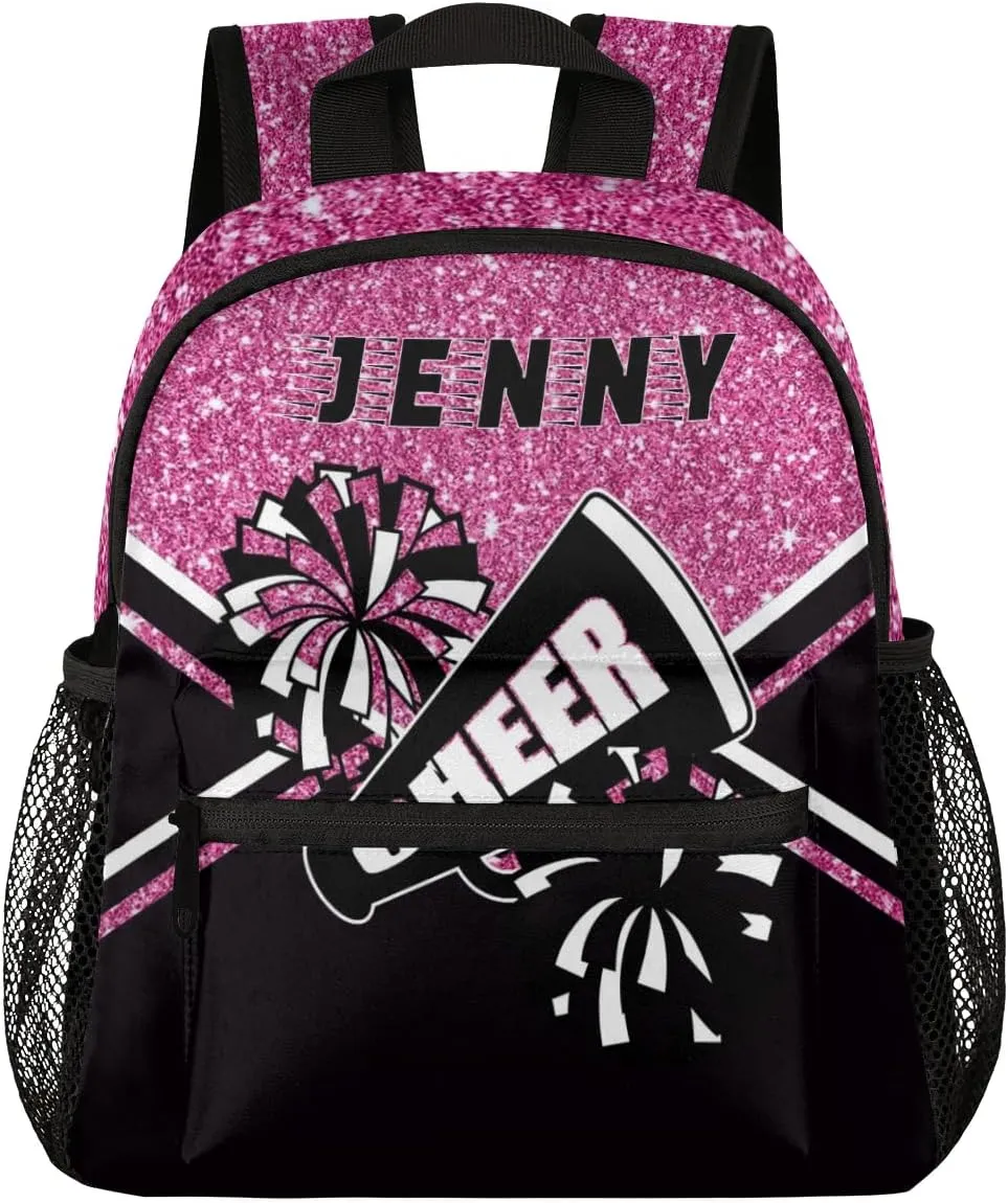 Personalized Kids Cheer Backpack for Girls Boy Cheerleader Backpack Nursery Bookbag Travel Children Lightweight Custom School Bag Rose Red Glitter