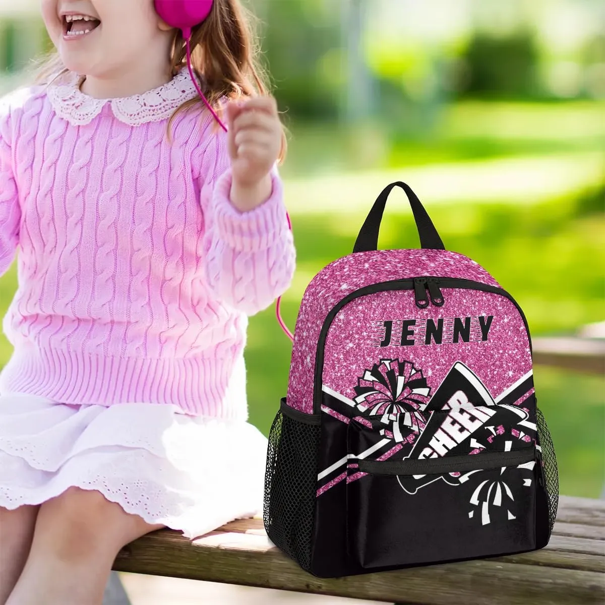 Personalized Kids Cheer Backpack for Girls Boy Cheerleader Backpack Nursery Bookbag Travel Children Lightweight Custom School Bag Rose Red Glitter