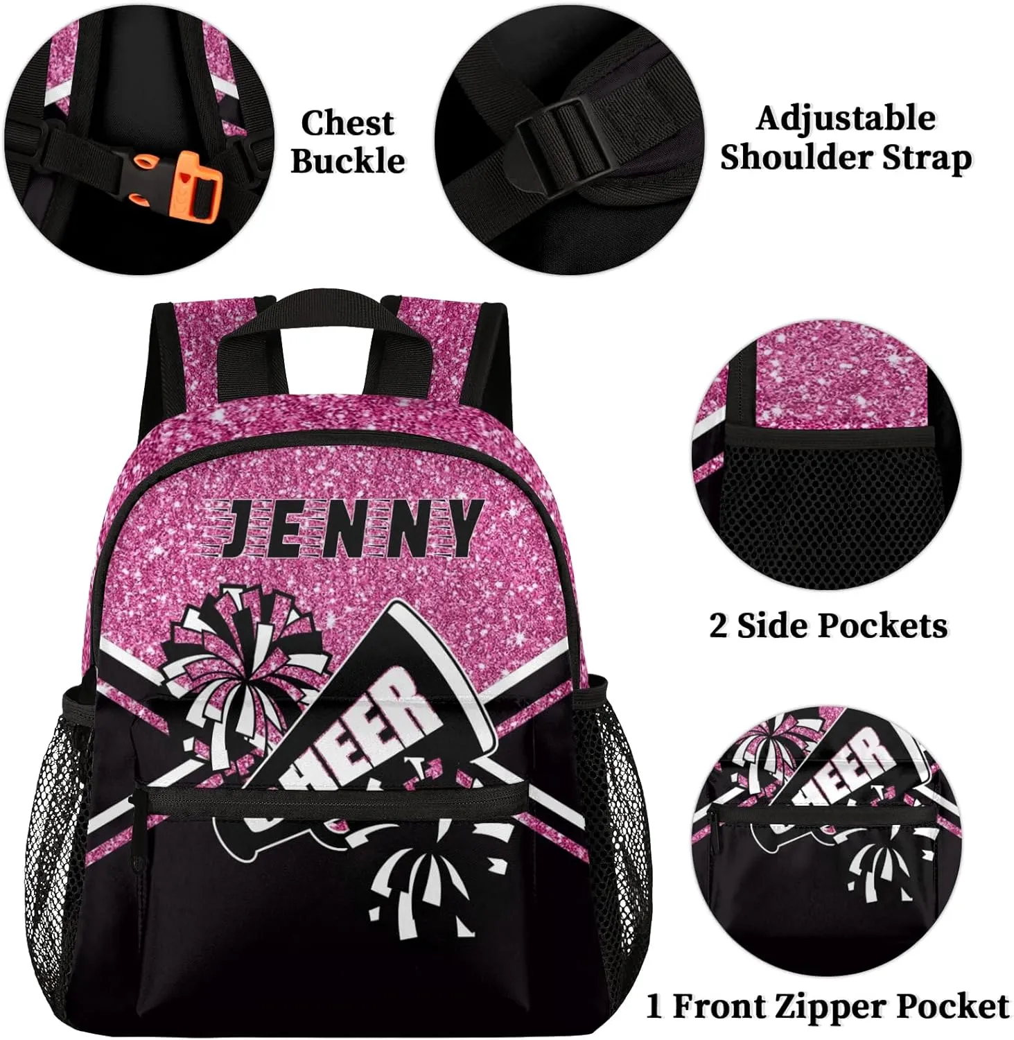 Personalized Kids Cheer Backpack for Girls Boy Cheerleader Backpack Nursery Bookbag Travel Children Lightweight Custom School Bag Rose Red Glitter