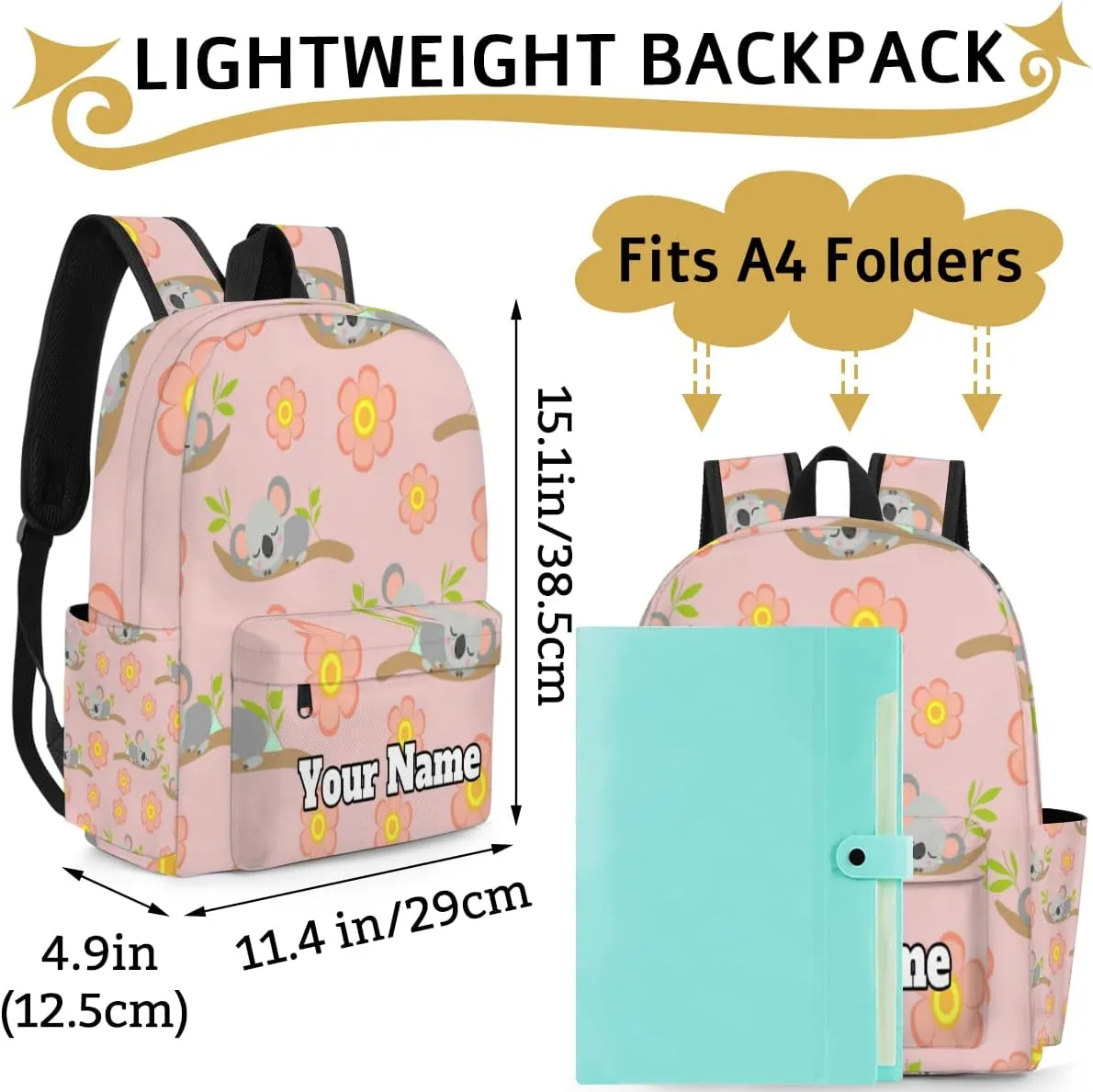Personalized Koala Preschool Toddler Backpack for Boys Girls Custom Kids Name Small Bookbags Kindergarten Elementary Backpack, Cute Cartoon Koala