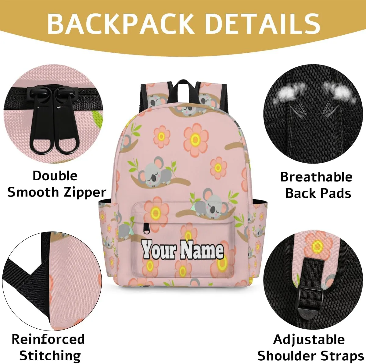 Personalized Koala Preschool Toddler Backpack for Boys Girls Custom Kids Name Small Bookbags Kindergarten Elementary Backpack, Cute Cartoon Koala