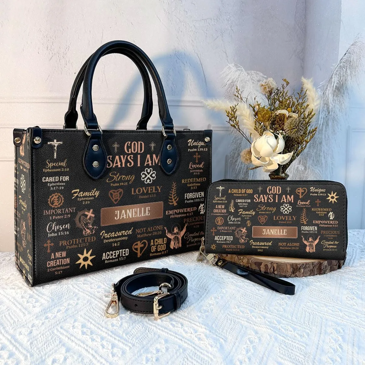 Personalized Leather Handbag For Women - Matching Design Purses And Wallet - Mothers Day Gifts For Women