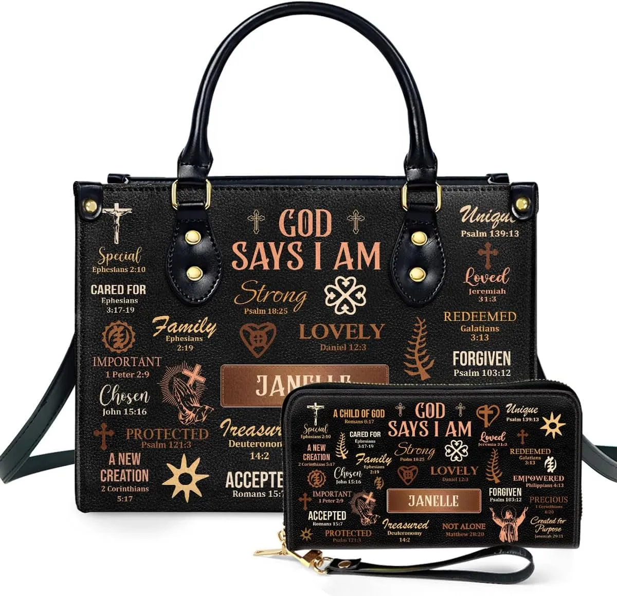Personalized Leather Handbag For Women - Matching Design Purses And Wallet - Mothers Day Gifts For Women