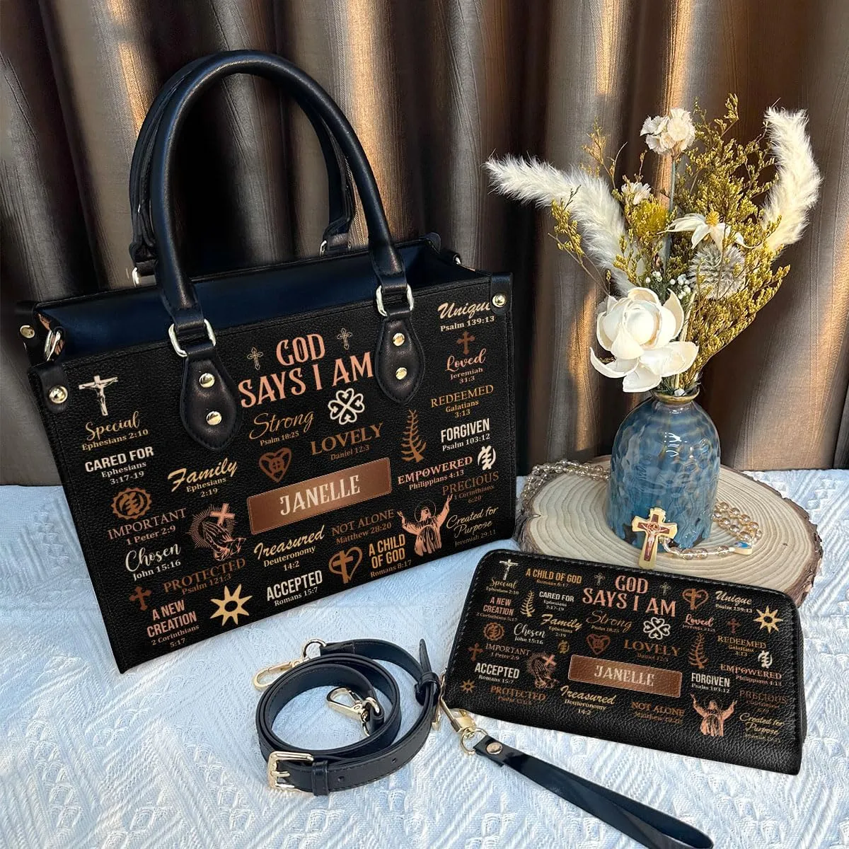 Personalized Leather Handbag For Women - Matching Design Purses And Wallet - Mothers Day Gifts For Women