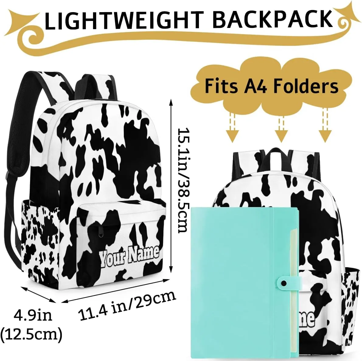 Personalized Milk Cow Print Preschool Toddler Backpack for Boys Girls Custom Kids Name Small Bookbags Kindergarten Elementary Backpack, Farm Animal