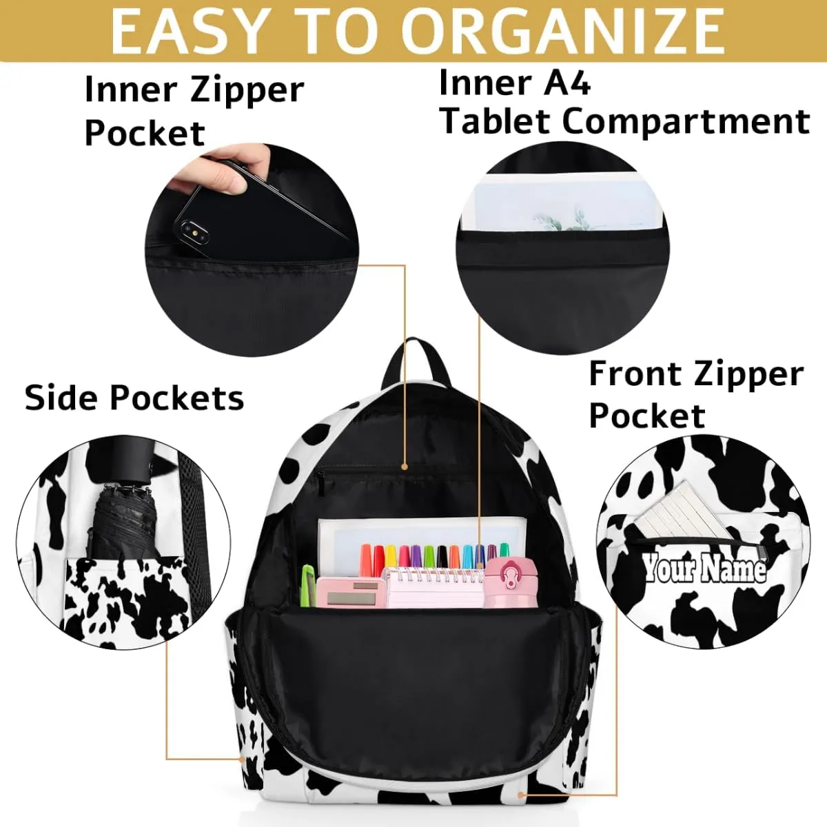 Personalized Milk Cow Print Preschool Toddler Backpack for Boys Girls Custom Kids Name Small Bookbags Kindergarten Elementary Backpack, Farm Animal