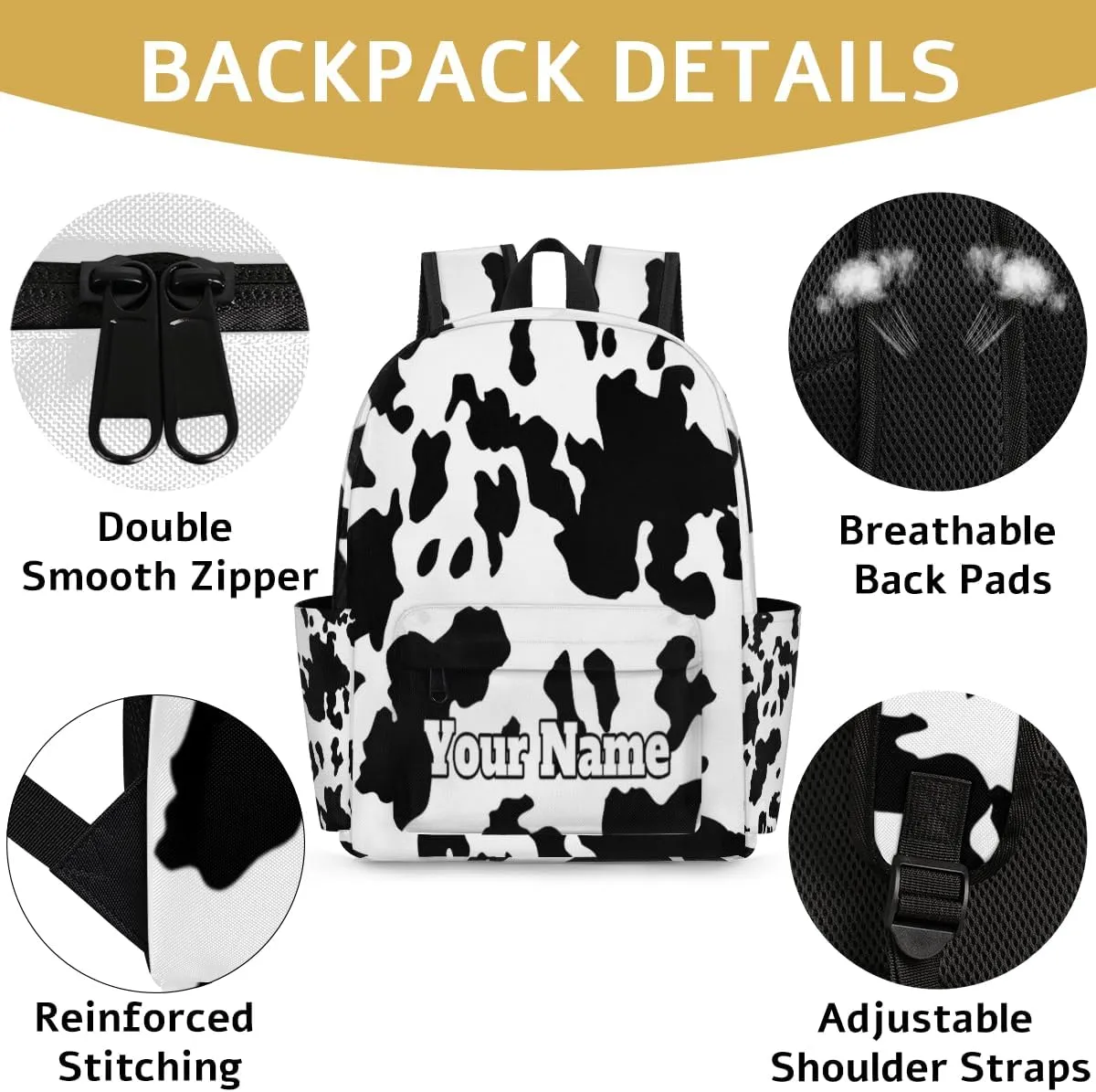 Personalized Milk Cow Print Preschool Toddler Backpack for Boys Girls Custom Kids Name Small Bookbags Kindergarten Elementary Backpack, Farm Animal