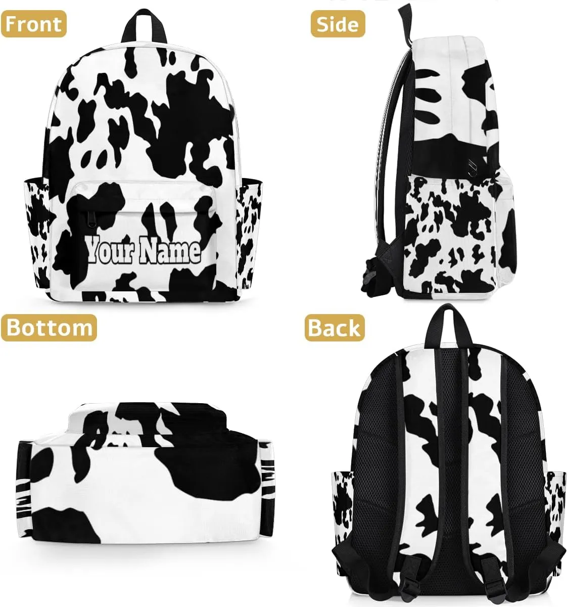 Personalized Milk Cow Print Preschool Toddler Backpack for Boys Girls Custom Kids Name Small Bookbags Kindergarten Elementary Backpack, Farm Animal