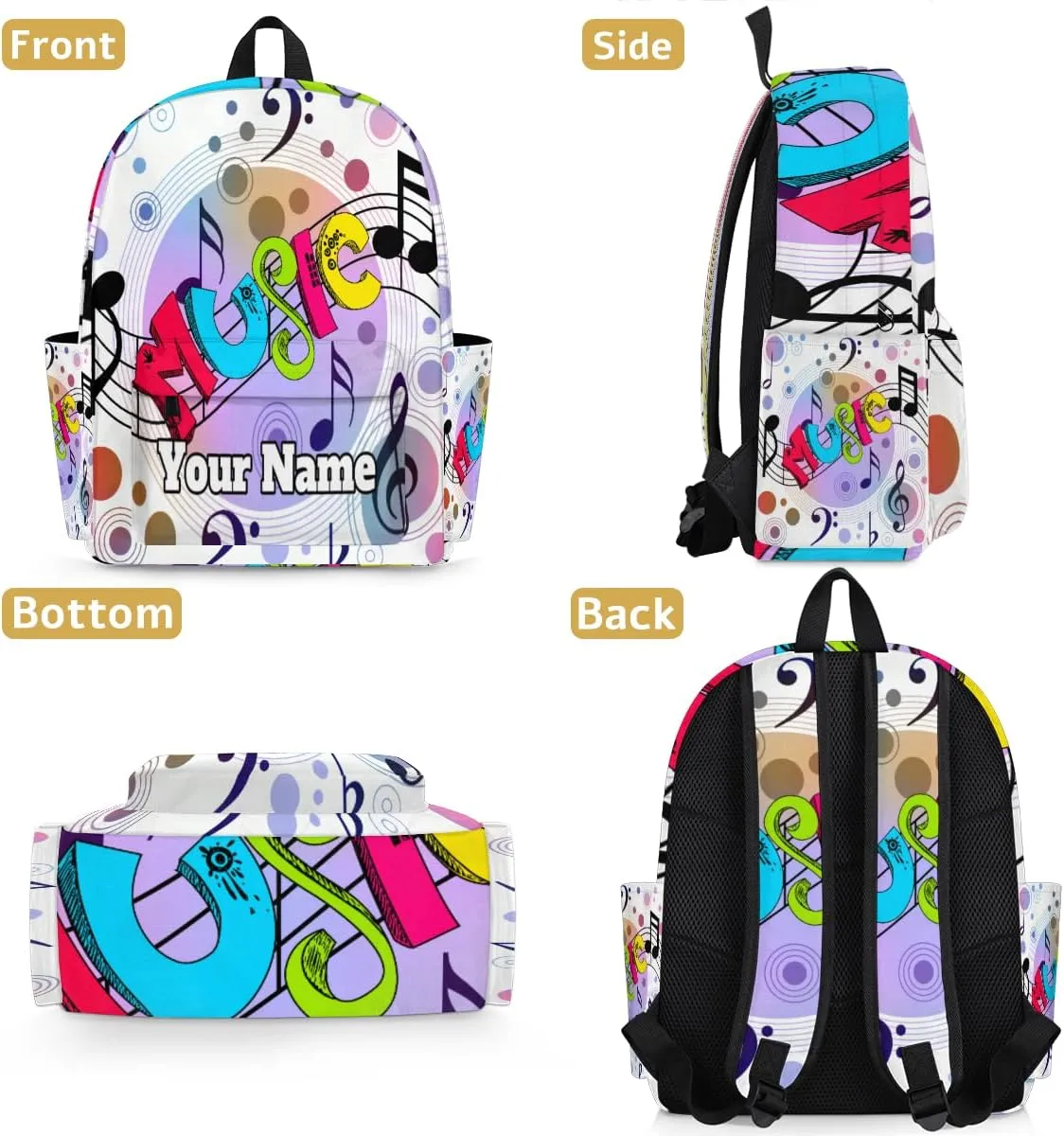 Personalized Music Theme Preschool Toddler Backpack for Boys Girls Custom Kids Name Small Bookbags Kindergarten Elementary Backpack, Musical Note