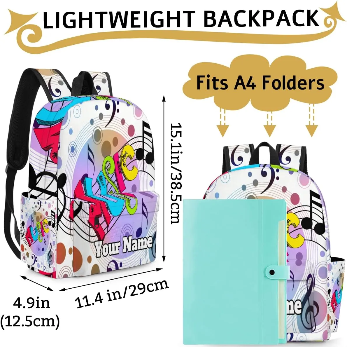 Personalized Music Theme Preschool Toddler Backpack for Boys Girls Custom Kids Name Small Bookbags Kindergarten Elementary Backpack, Musical Note
