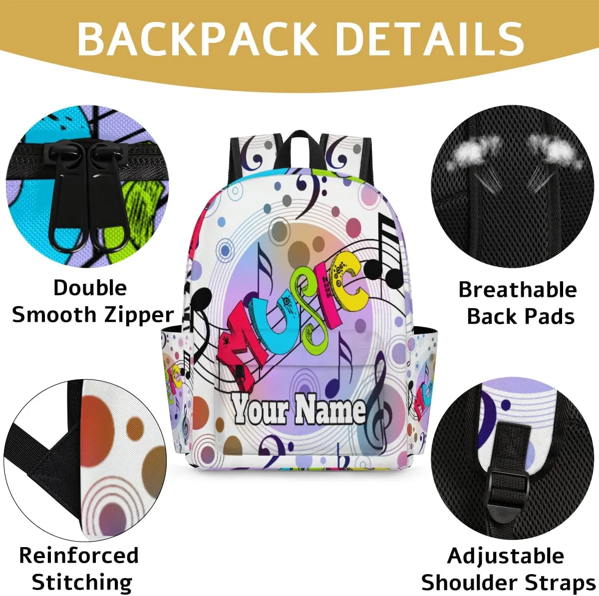 Personalized Music Theme Preschool Toddler Backpack for Boys Girls Custom Kids Name Small Bookbags Kindergarten Elementary Backpack, Musical Note