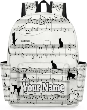 Personalized Musical Notes Preschool Toddler Backpack for Boys Girls Custom Kids Name Small Bookbags Kindergarten Elementary Backpack, Cat Print