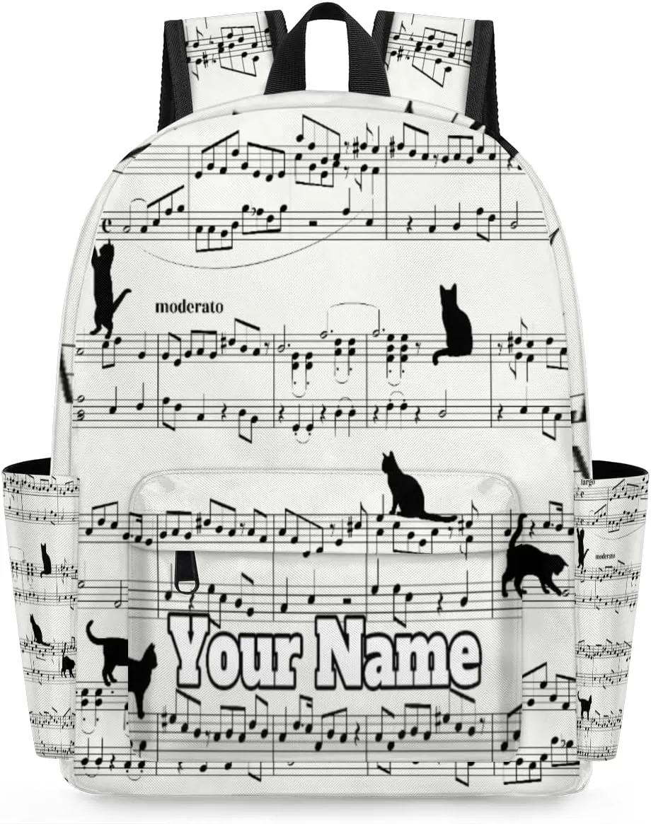 Personalized Musical Notes Preschool Toddler Backpack for Boys Girls Custom Kids Name Small Bookbags Kindergarten Elementary Backpack, Cat Print
