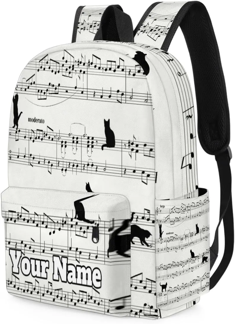 Personalized Musical Notes Preschool Toddler Backpack for Boys Girls Custom Kids Name Small Bookbags Kindergarten Elementary Backpack, Cat Print