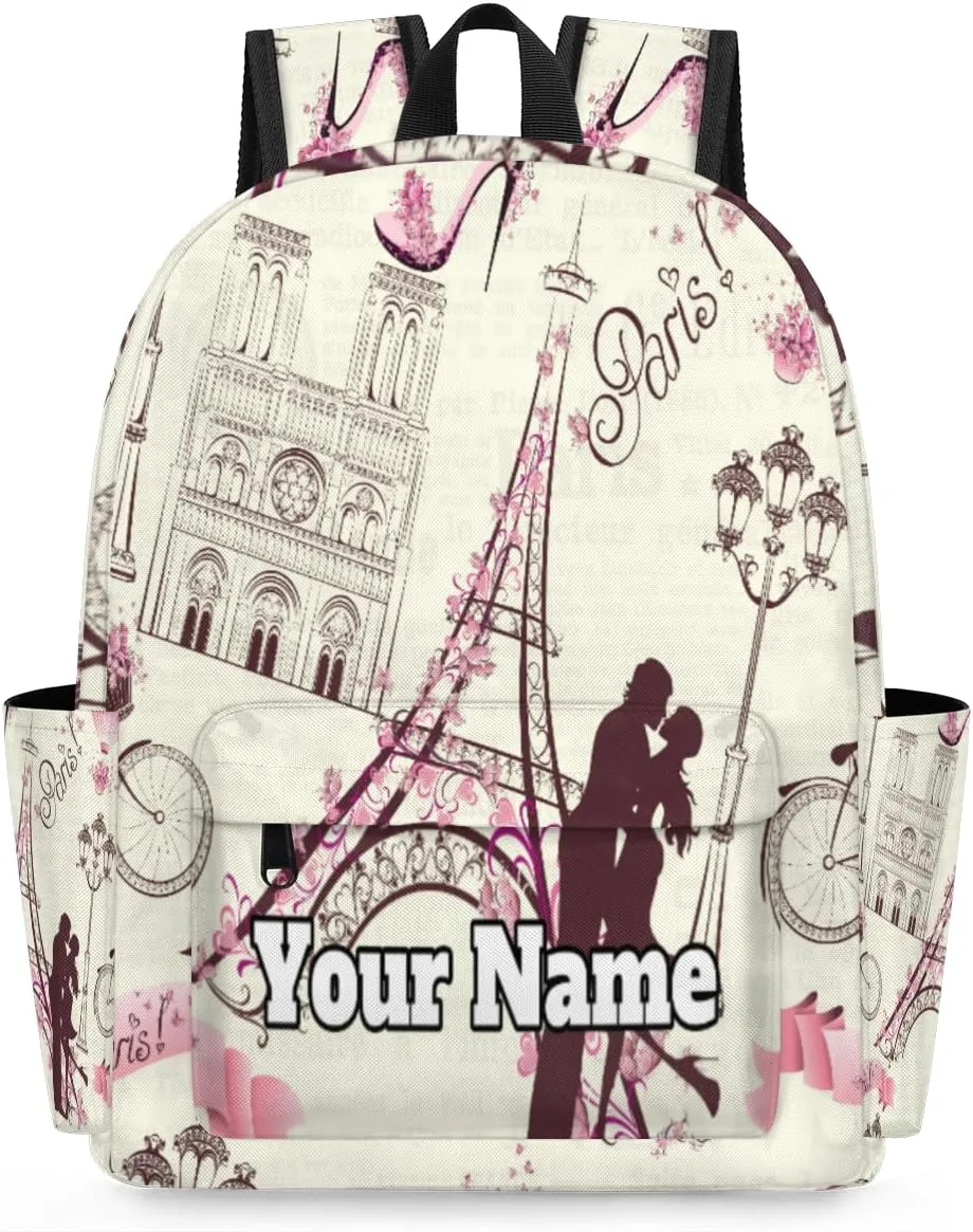 Personalized Paris Preschool Toddler Backpack for Boys Girls Custom Kids Name Small Bookbags Kindergarten Elementary Backpack, France Eiffel Tower Couple