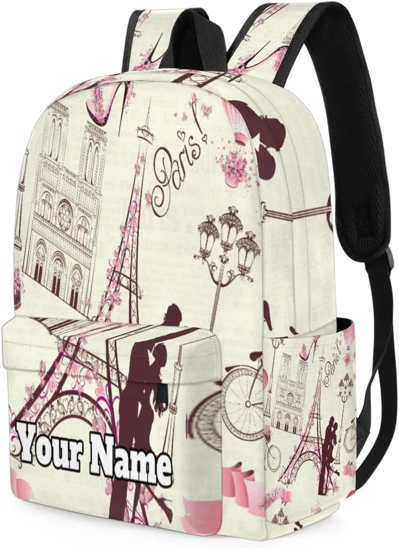 Personalized Paris Preschool Toddler Backpack for Boys Girls Custom Kids Name Small Bookbags Kindergarten Elementary Backpack, France Eiffel Tower Couple