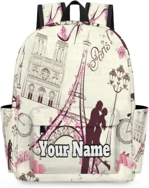 Personalized Paris Preschool Toddler Backpack for Boys Girls Custom Kids Name Small Bookbags Kindergarten Elementary Backpack, France Eiffel Tower Couple