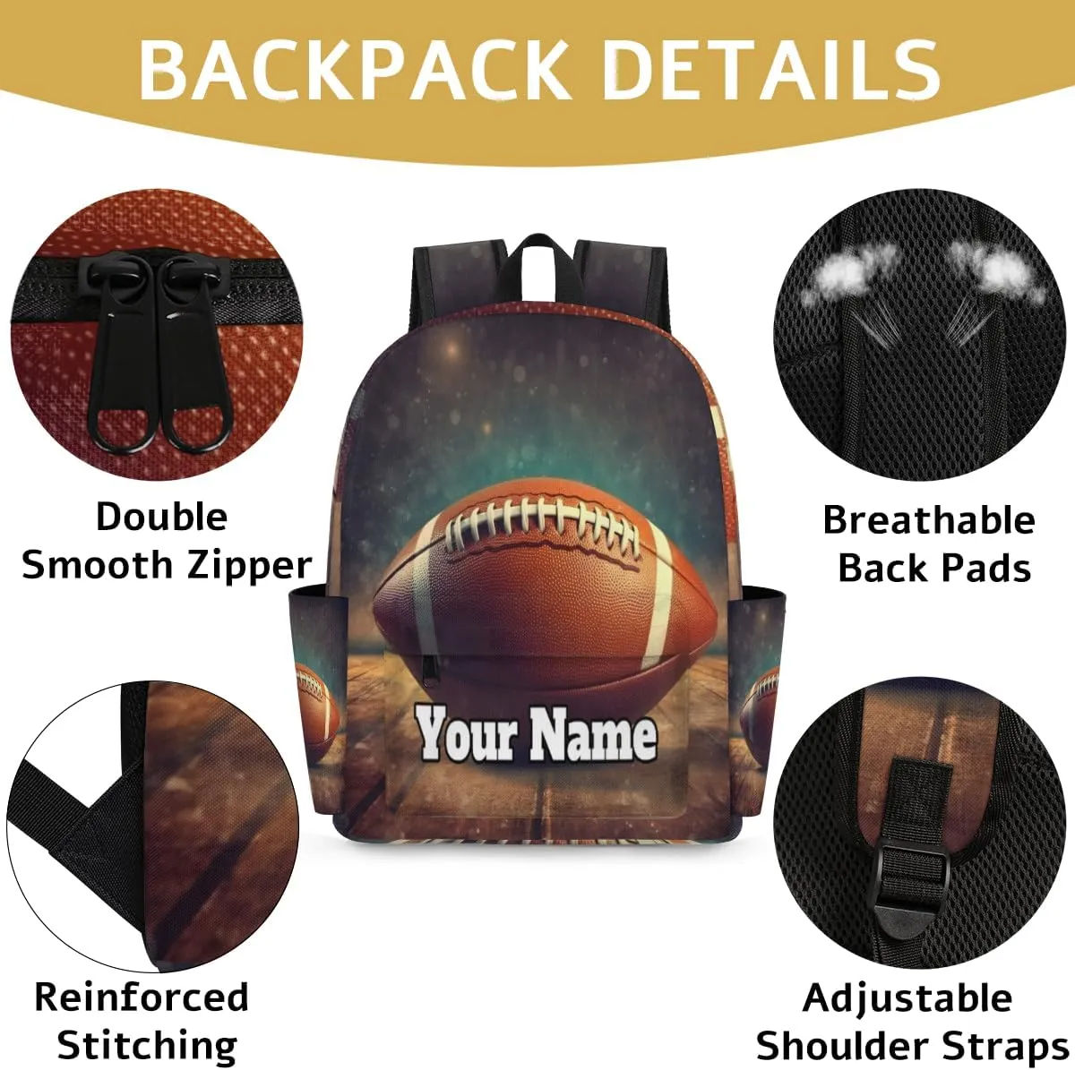 Personalized Rugby Football Preschool Toddler Backpack for Boys Girls Custom Kids Name Small Bookbags Kindergarten Elementary Backpack, Sport Ball