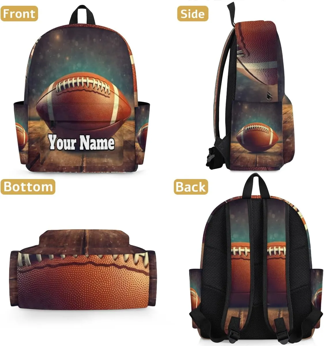 Personalized Rugby Football Preschool Toddler Backpack for Boys Girls Custom Kids Name Small Bookbags Kindergarten Elementary Backpack, Sport Ball