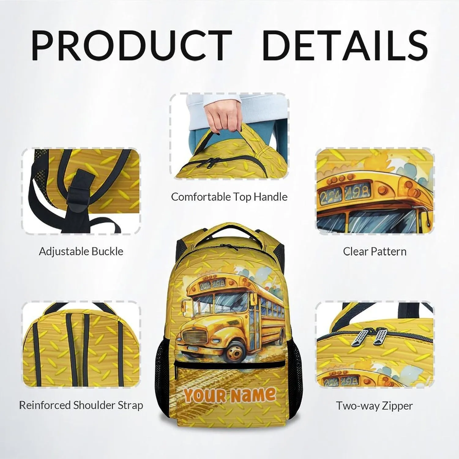 Personalized School Bus Backpack for Boys Girls, School Backpack for Kids Child, 17 Inch Kids Bookbag for Elementary Middle School, Funny Yellow Durable Car Backpacks