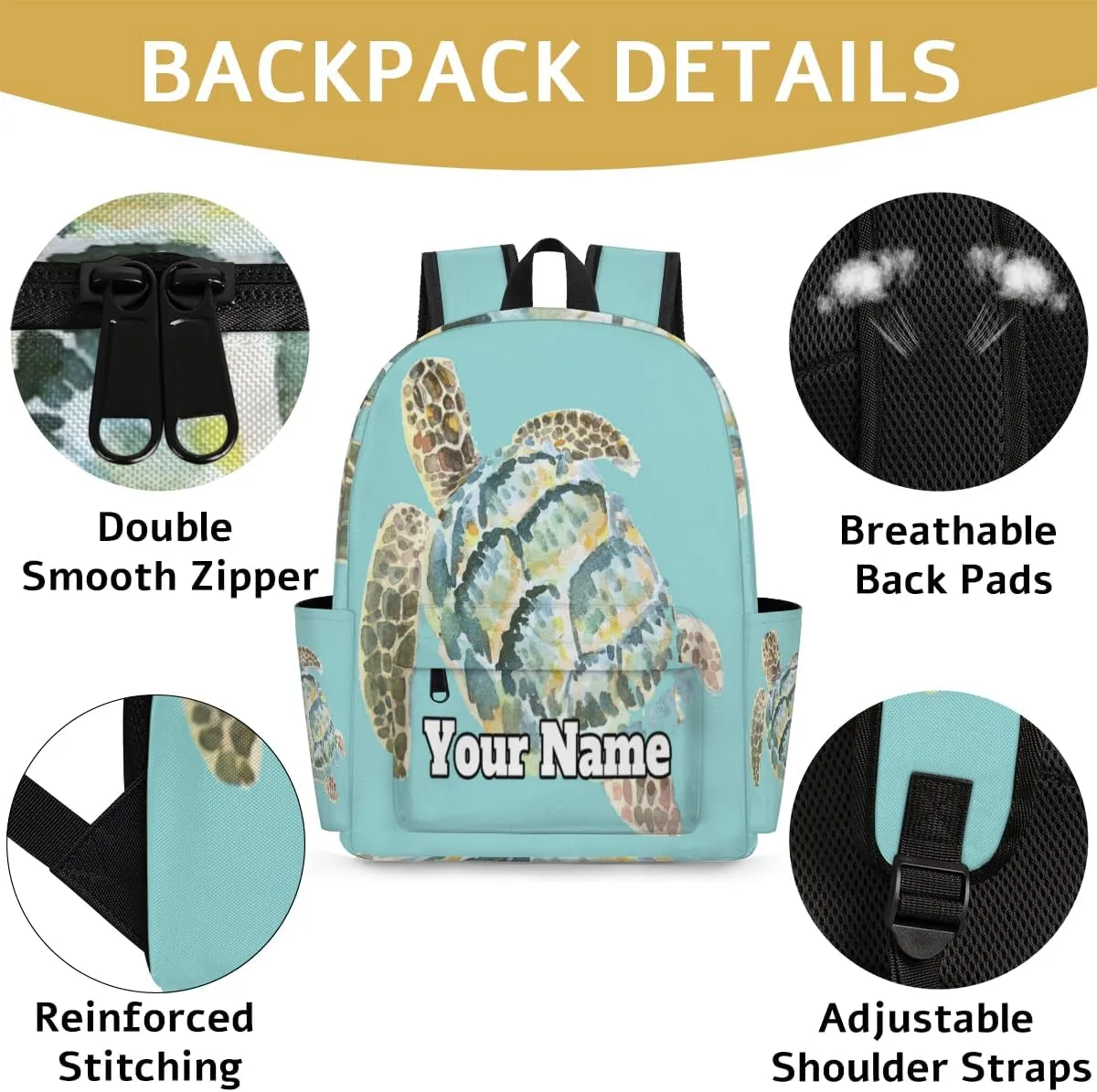 Personalized Sea Turtle Preschool Toddler Backpack for Boys Girls Custom Kids Name Small Bookbags Kindergarten Elementary Backpack, Cute Turtle