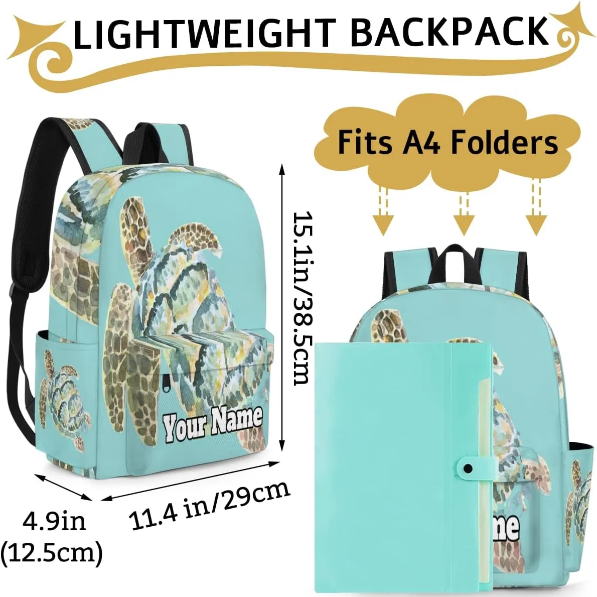 Personalized Sea Turtle Preschool Toddler Backpack for Boys Girls Custom Kids Name Small Bookbags Kindergarten Elementary Backpack, Cute Turtle