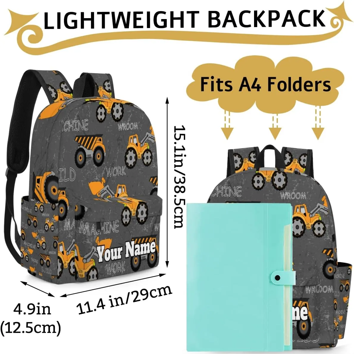 Personalized Seamless Pattern Preschool Toddler Backpack for Boys Girls Custom Kids Name Small Bookbags Kindergarten Elementary Backpack, Cars