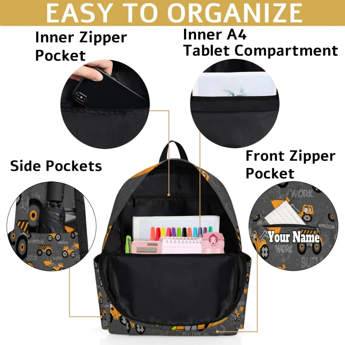 Personalized Seamless Pattern Preschool Toddler Backpack for Boys Girls Custom Kids Name Small Bookbags Kindergarten Elementary Backpack, Cars