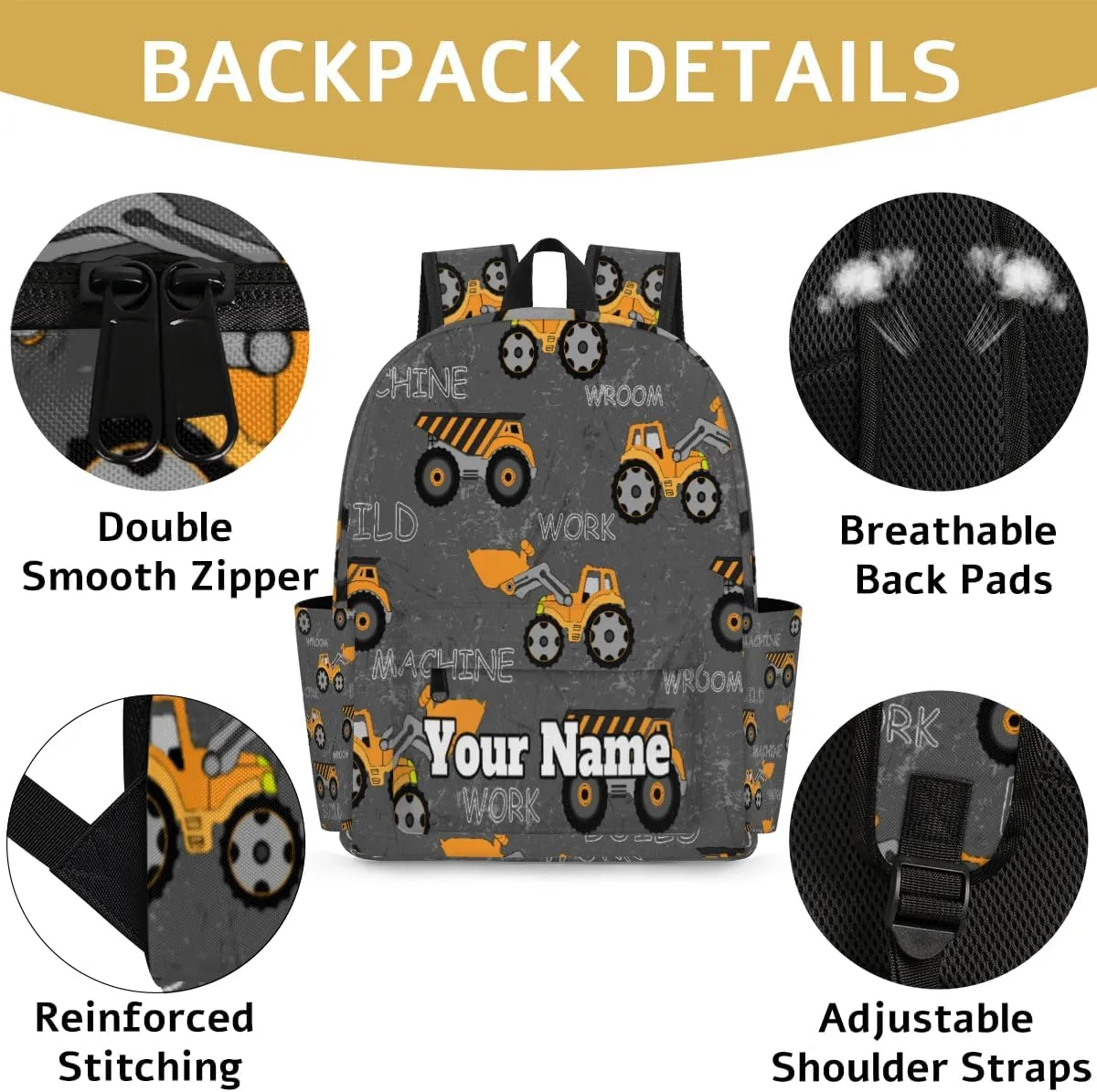 Personalized Seamless Pattern Preschool Toddler Backpack for Boys Girls Custom Kids Name Small Bookbags Kindergarten Elementary Backpack, Cars