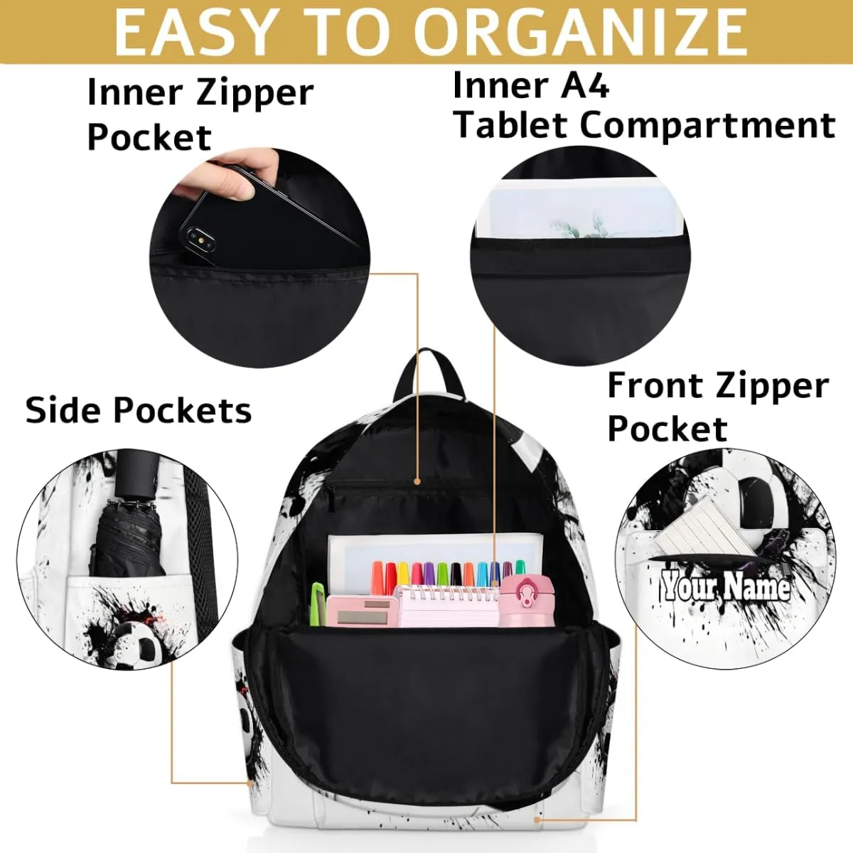Personalized Soccer Theme Preschool Toddler Backpack for Boys Girls Custom Kids Name Small Bookbags Kindergarten Elementary Backpack, Ball Soccer