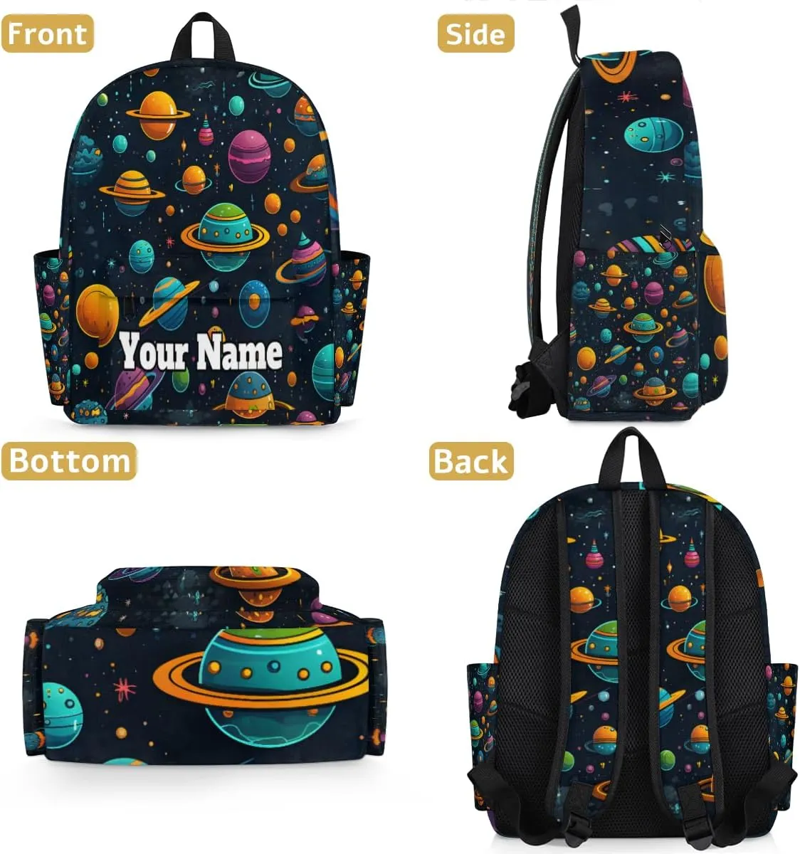 Personalized Solar System Preschool Toddler Backpack for Boys Girls Custom Kids Name Small Bookbags Kindergarten Elementary Backpack, Outer Space