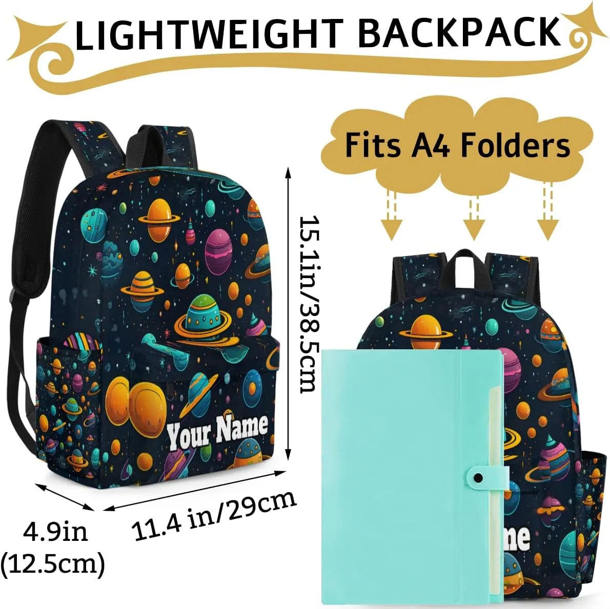 Personalized Solar System Preschool Toddler Backpack for Boys Girls Custom Kids Name Small Bookbags Kindergarten Elementary Backpack, Outer Space