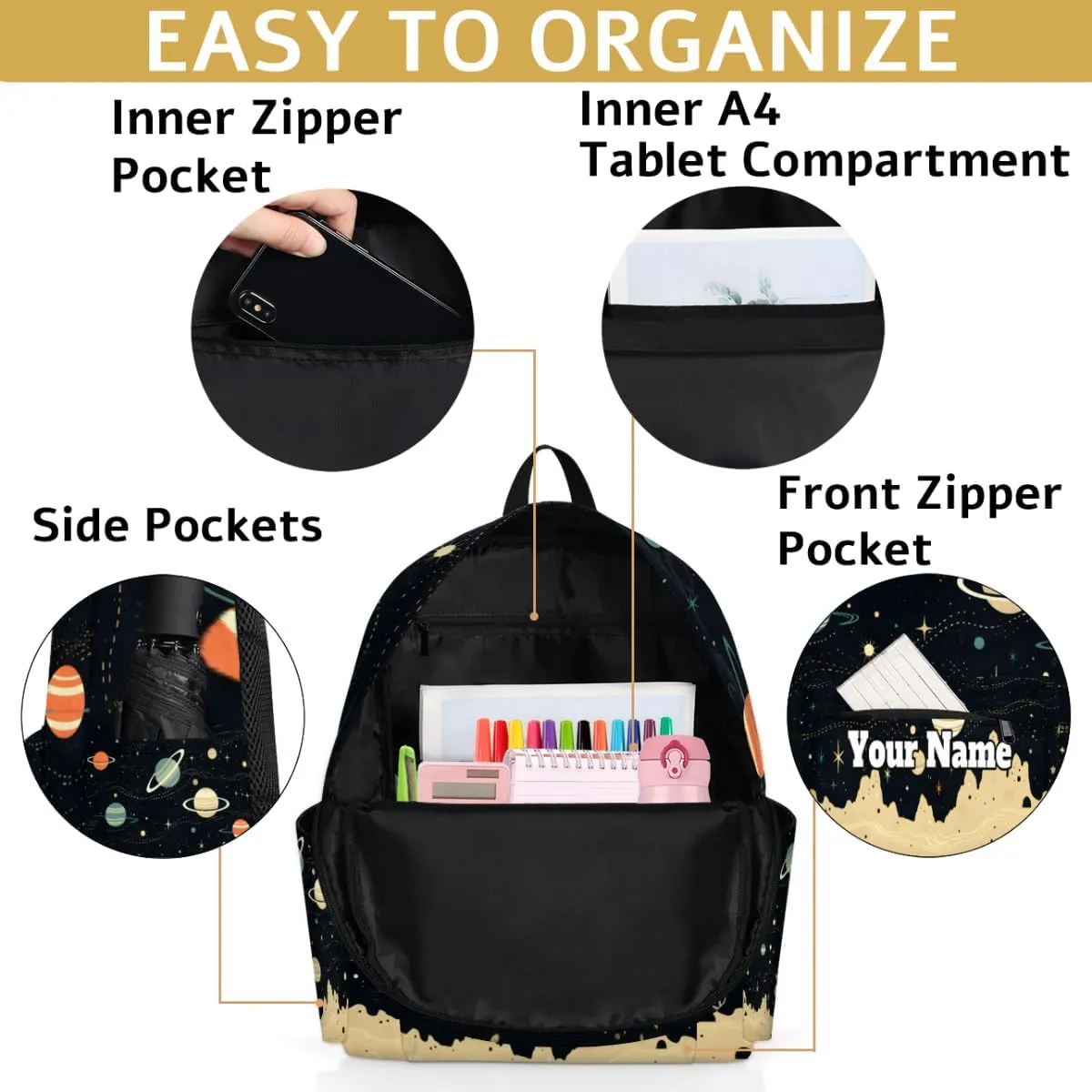 Personalized Space Planet Preschool Toddler Backpack for Boys Girls Custom Kids Name Small Bookbags Kindergarten Elementary Backpack, Galaxy
