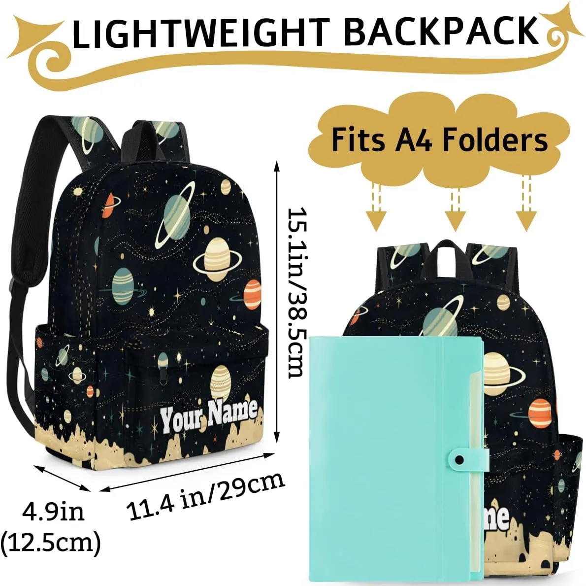 Personalized Space Planet Preschool Toddler Backpack for Boys Girls Custom Kids Name Small Bookbags Kindergarten Elementary Backpack, Galaxy