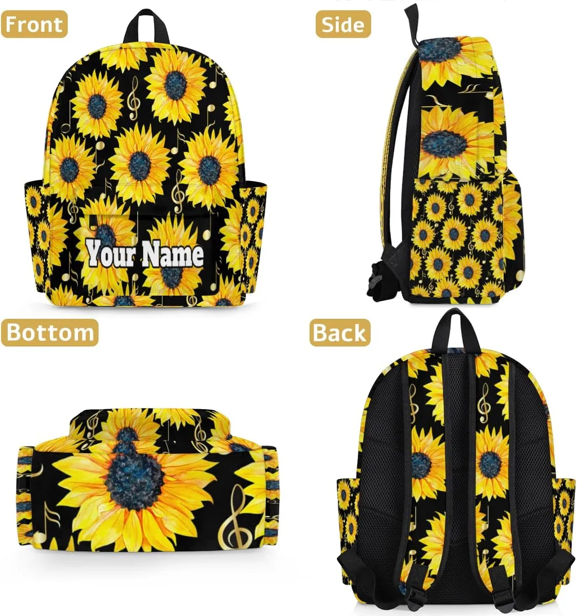 Personalized Sunflower Preschool Toddler Backpack for Boys Girls Custom Kids Name Small Bookbags Kindergarten Elementary Backpack, Music Note