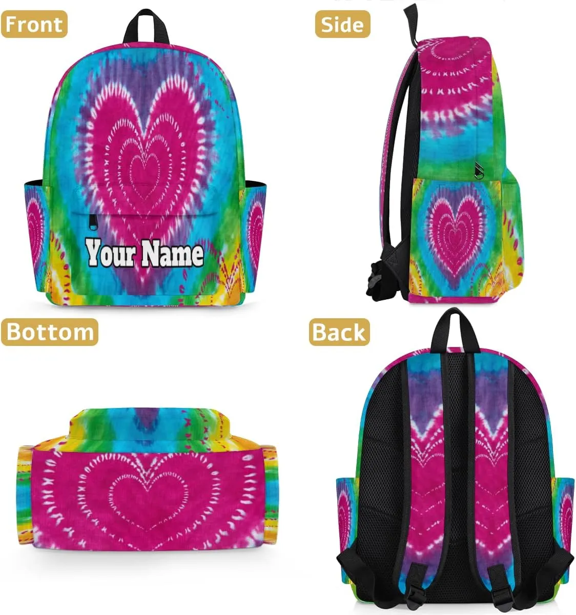 Personalized Tie Dye Design Preschool Toddler Backpack for Boys Girls Custom Kids Name Small Bookbags Kindergarten Elementary Backpack, Tie Dye